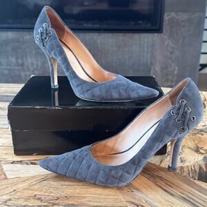 Boutique 9 BtKyle Dark Grey Quilted Suede Corset Lace Up Heel Pumps Sz 9 M w Box